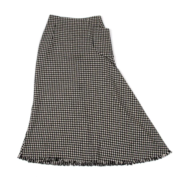 Yohji Yamamoto FEMME Houndstooth Hem Fringe Long Skirt K-170419_002
