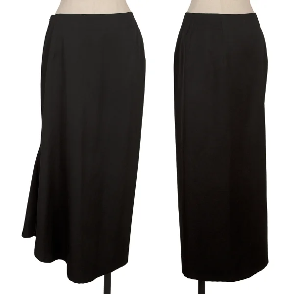 Yohji Yamamoto FEMME Wool Gabardine Asymmetrical Long Skirt Black 1 K-170420_001