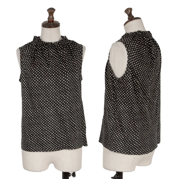 Yohji Yamamoto NOIR Gather Tape Embellished Dot Henley Neck Sleeveless Blouse Black,White 2 K-170421_001