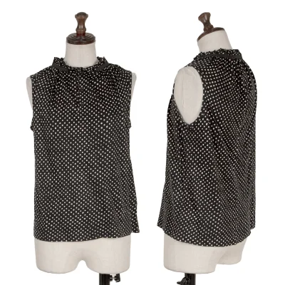 Yohji Yamamoto NOIR Gather Tape Embellished Dot Henley Neck Sleeveless Blouse