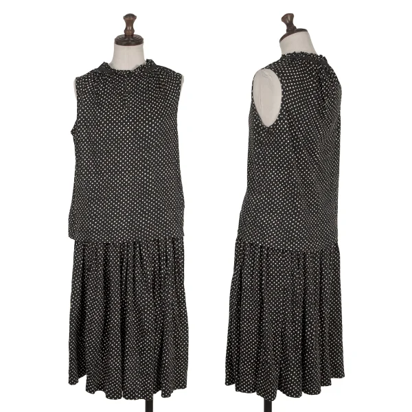 Yohji Yamamoto NOIR Gathered Tape Embellished dot Blouse & Skirt Black,White 2 K-170423_001