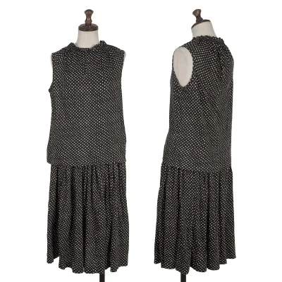 Yohji Yamamoto NOIR Gathered Tape Embellished dot Blouse & Skirt