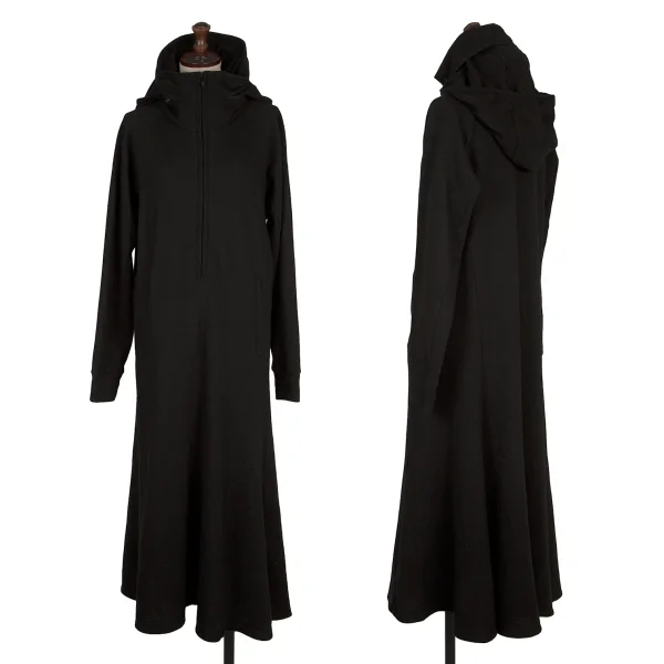 Yohji Yamamoto NOIR Wool Blend Hooded Half-Zip Knit Dress Black 1 K-170424_001
