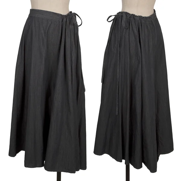 Yohji Yamamoto NOIR Cotton Chambray Flared Skirt Navy 1 K-170427_001