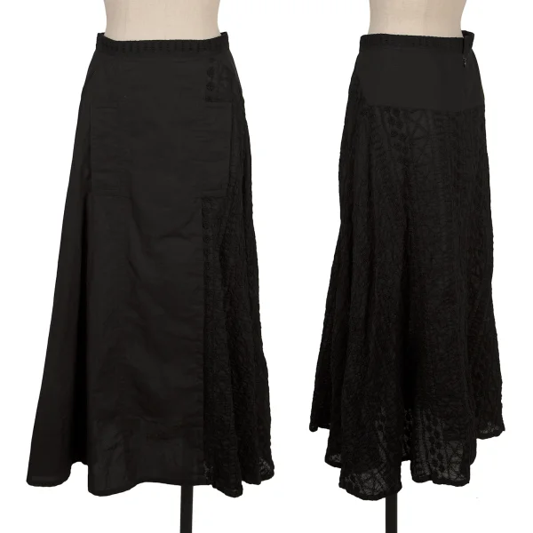 REGULATION yohji yamamoto Embroidery Mixed-material Skirt Black 2 K-170430_001