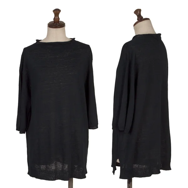 Plantation Washed Linen Knit Top Navy M K-170436_001