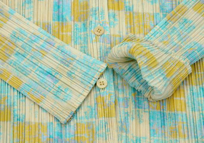 プリーツプリーズPLEATS PLEASE ぼかしチェック柄長袖シャツ