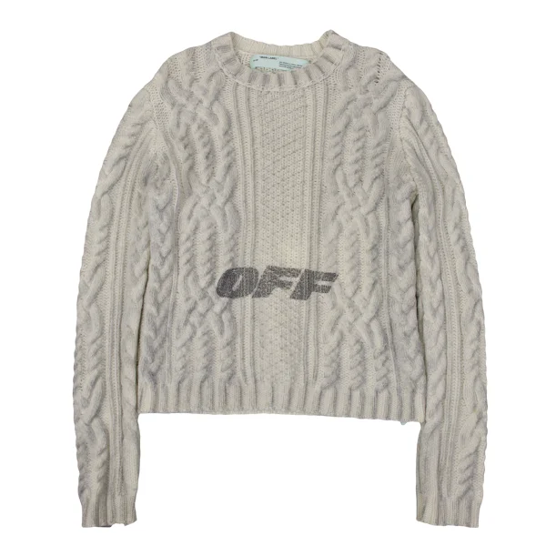 Off-White Logo Printed Cable Knit Sweater Grey,White M K-170447_001