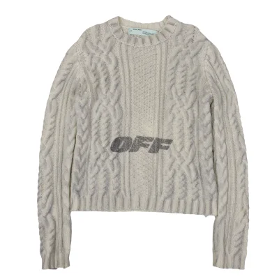 Off-White Logo Printed Cable Knit Sweater