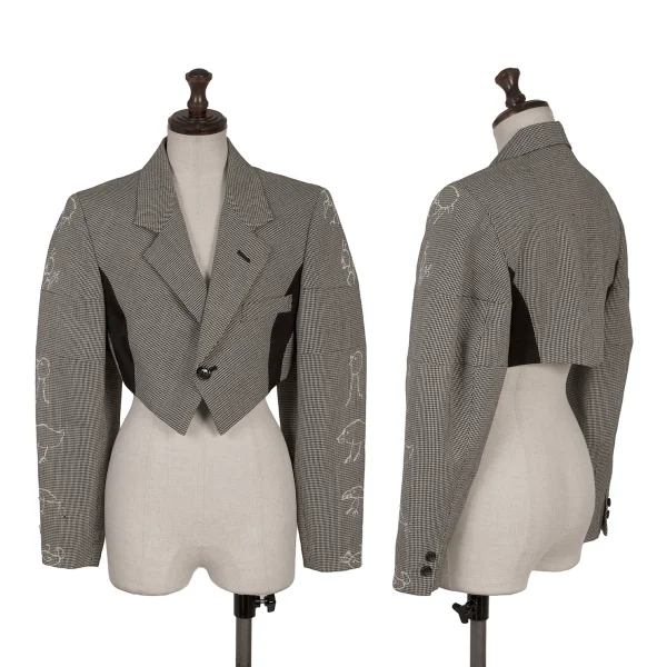 COMME des GARCONS Wool Bird Embroidery Patchwork Houndstooth Jacket Grey S K-170454_001