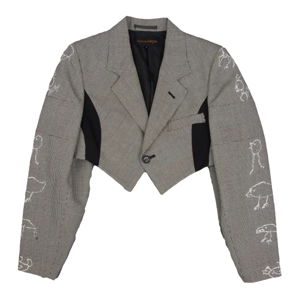 COMME des GARCONS Wool Bird Embroidery Patchwork Houndstooth Jacket K-170454_002