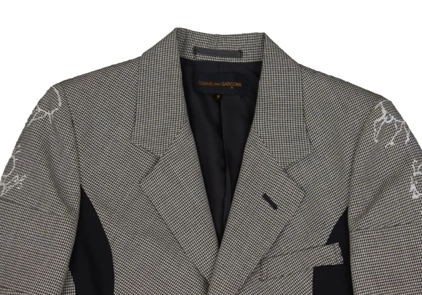 COMME des GARCONS Wool Bird Embroidery Patchwork Houndstooth Jacket K-170454_003
