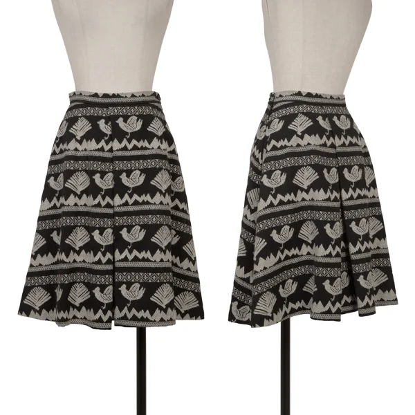 COMME des GARCONS Box Pleat Embroidery Design Skirt Black,White S K-170456_001