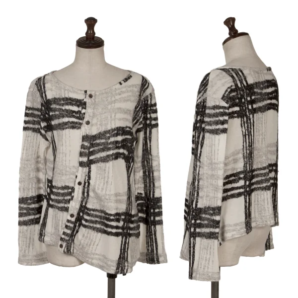 Y's Wool Blended Checker Woven Cardigan White,Black 2 K-170475_001