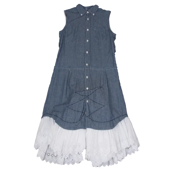 JUNYA WATANABE denim Lace Switching Sleeveless Shirt Dress K-170476_002