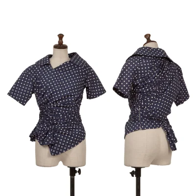 Unbranded Dot Print Gather Design Round Collar Blouse