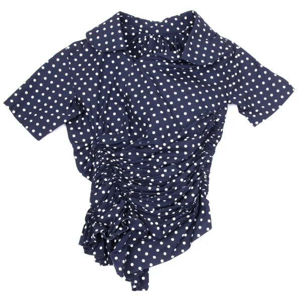 Unbranded Dot Print Gather Design Round Collar Blouse K-170480_002