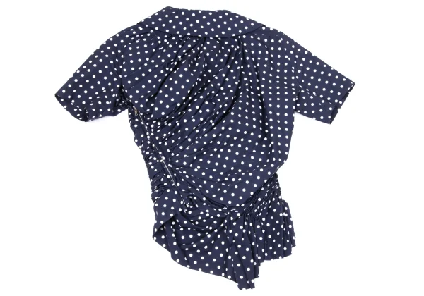 Unbranded Dot Print Gather Design Round Collar Blouse K-170480_009
