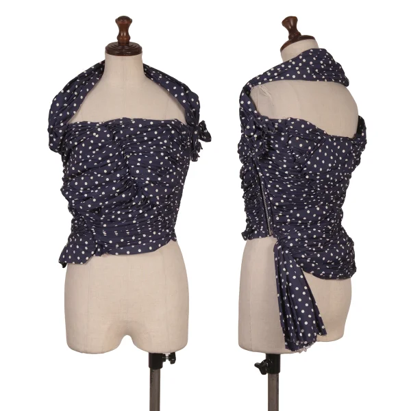 COMME des GARCONS Dot Print Gather Design Halter Neck Blouse Navy SS K-170481_001