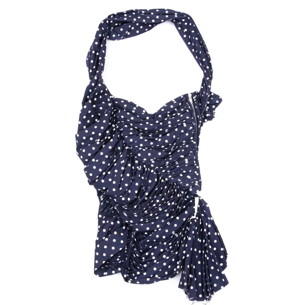 COMME des GARCONS Dot Print Gather Design Halter Neck Blouse K-170481_002