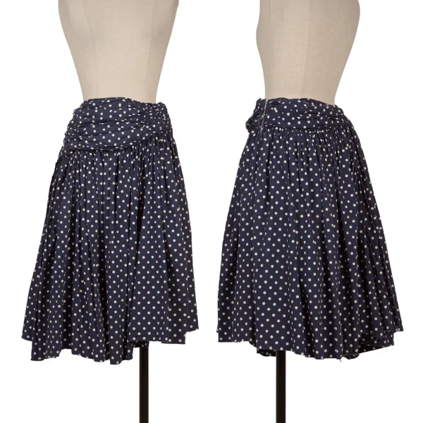 COMME des GARCONS Dot Print Gather Design Skirt Navy SS K-170482_001
