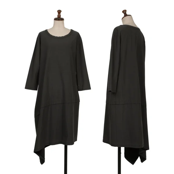 Y's Cotton Blended Asymmetry Dress Charcoal 2 K-170499_001