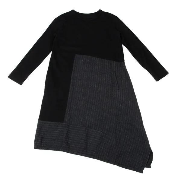 Y's Wool Linen Stripe Switching Knit Dress K-170501_002