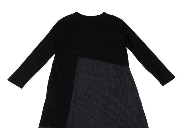Y's Wool Linen Stripe Switching Knit Dress K-170501_003
