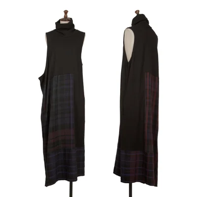 Y's Check Switching Asymmetry Sleeveless Dress
