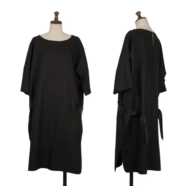 Y's PINK Wool Blended Belt Design Dress Black 2 K-170518_001