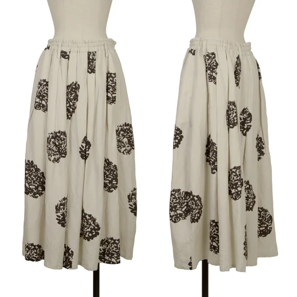 Y's for living Linen Blended Flower Printed Tuck Skirt Beige,Black S-M K-170520_001