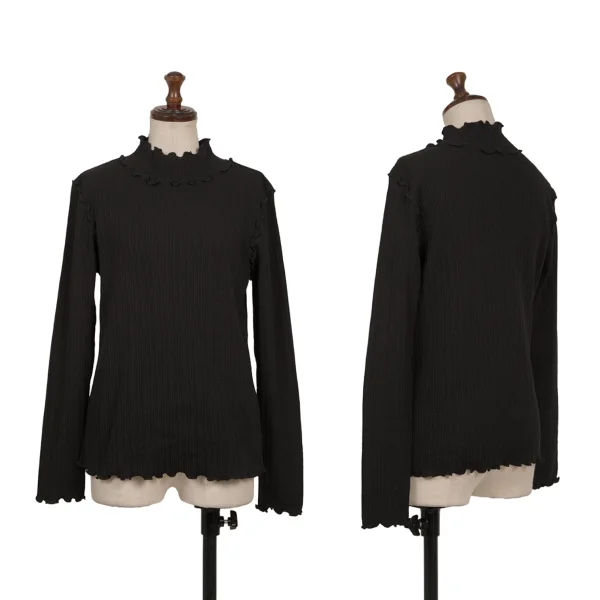 Ray Beams Cotton Blended Striped Woven Long Sleeve Top Black S-M K-170522_001