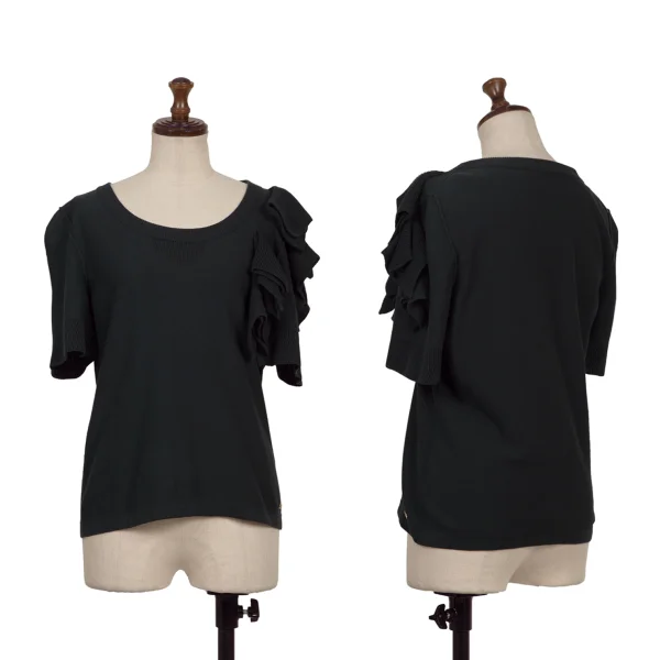 SONIA RYKIEL Rib Decorative Short Sleeve Knit Top Navy 42 K-170526_001