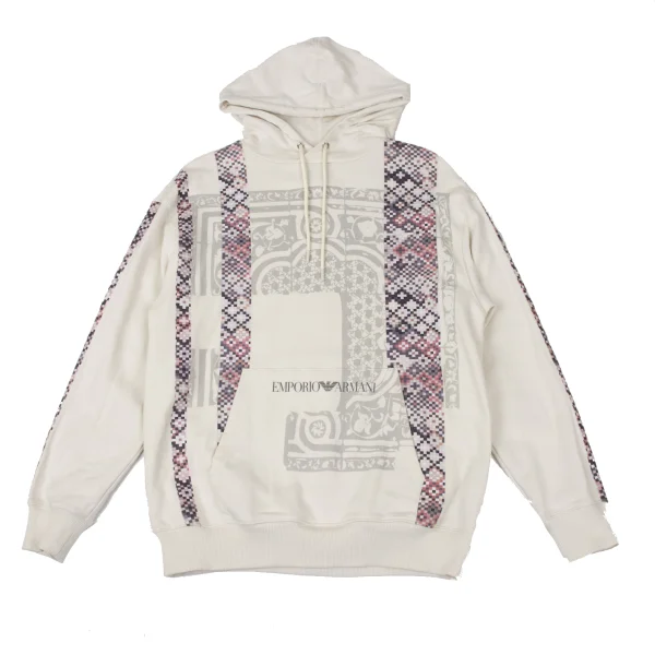 EMPORIO ARMANI Cotton Mosaic Print Pullover Hoodie Ivory XS K-170546_001