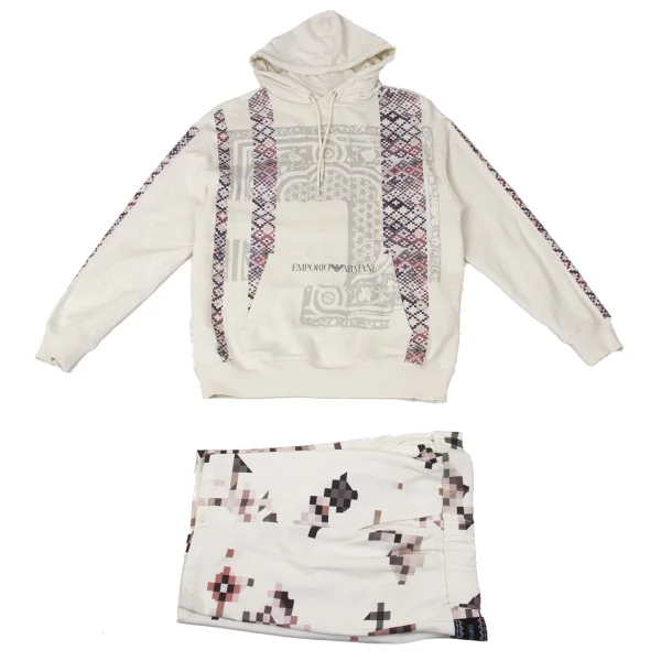 EMPORIO ARMANI Cotton Mosaic Print Hoodie & Shorts Ivory XS K-170548_001