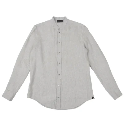 EMPORIO ARMANI Linen Band Collar Shirt