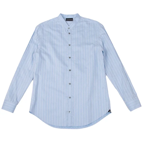 EMPORIO ARMANI Pattern Jacquard Cotton Band Collar Shirt Blue S K-170556_001