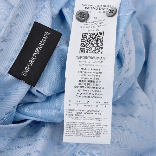EMPORIO ARMANI Pattern Jacquard Cotton Band Collar Shirt K-170556_012