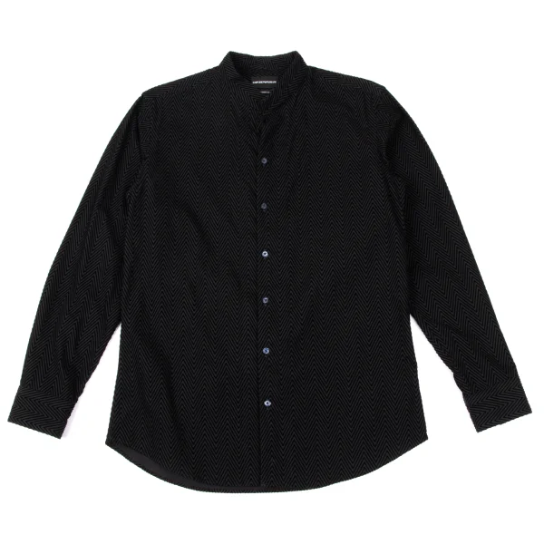 EMPORIO ARMANI Geometric Flocky Cotton Band Collar Shirt Black 38/15 K-170557_001