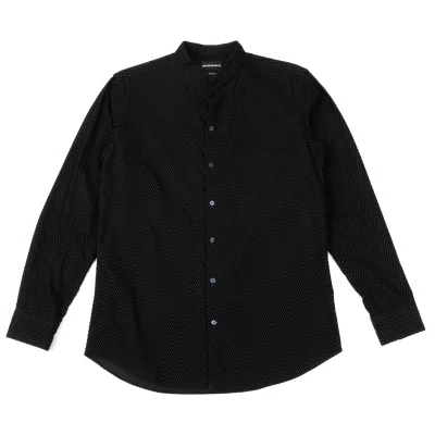 EMPORIO ARMANI Geometric Flocky Cotton Band Collar Shirt