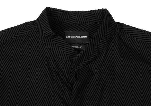 EMPORIO ARMANI Geometric Flocky Cotton Band Collar Shirt K-170557_002