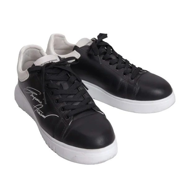 EMPORIO ARMANI Logo Printed Leather Sneakers Black US 9 K-170564_001