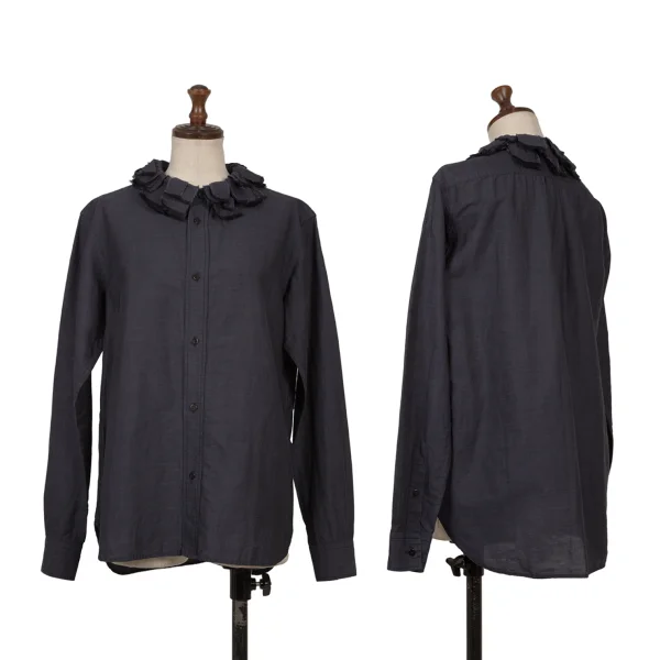 TOUJOURS Linen Blend Cutting Collar Blouse Navy Free K-170579_001