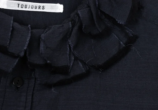 TOUJOURS Linen Blend Cutting Collar Blouse K-170579_006