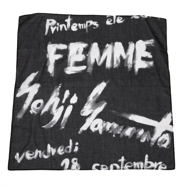 Yohji Yamamoto FEMME Graffiti Handkerchief Black,White  K-170599_001