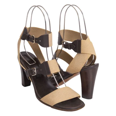 HERMES Canvas Strap Heel Sandals