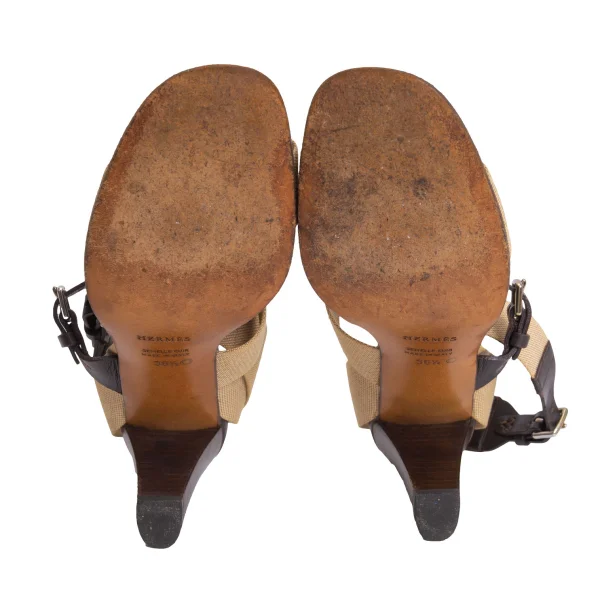 HERMES Canvas Strap Heel Sandals K-170617_012