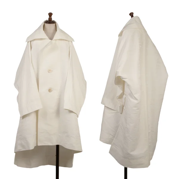 ISSEY MIYAKE Cotton Poly sStroke Jacquard Loose Coat White 2 K-170620_001