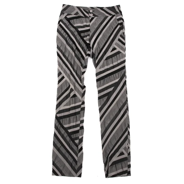 ISSEY MIYAKE Stretch Mixed-material Striped Pants Charcoal,Black 1 K-170623_001