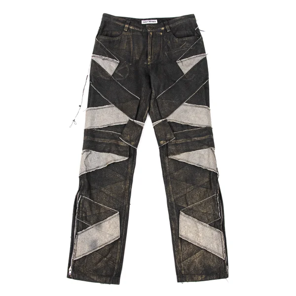 ISSEY MIYAKE Foil Print Patchwork Design Pants Black,Gold 1 K-170624_001